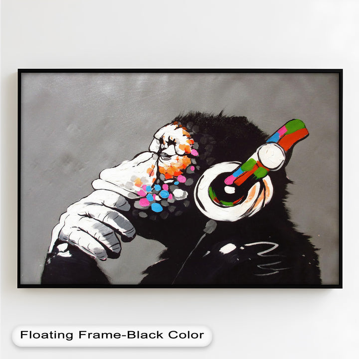 Contemplative Chimp with Headphones - Banksy Oil Painting