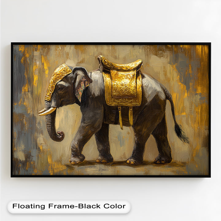 Elephant with Golden Saddle - Animal Oil Painting