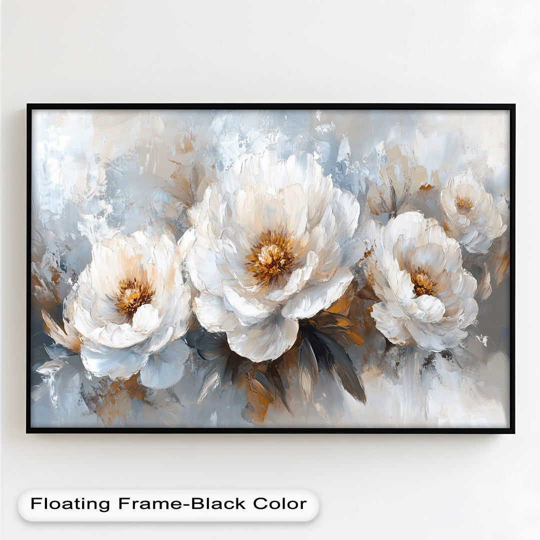 Ivory Garden Symphony – White Peony Bouquet Flower Oil Painting