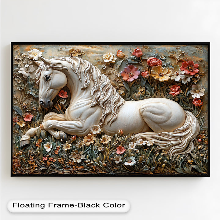 Rock Texture Flower Horse – Elegant Equine Oil Painting