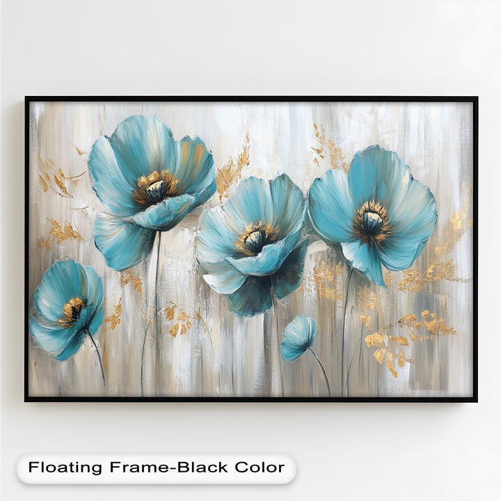 Blue Poppies with Metallic Accents - Flower Oil Painting