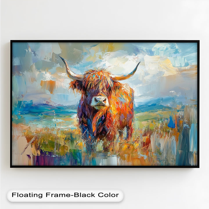 Highland Cow in Windswept Fields - Animal Oil Painting