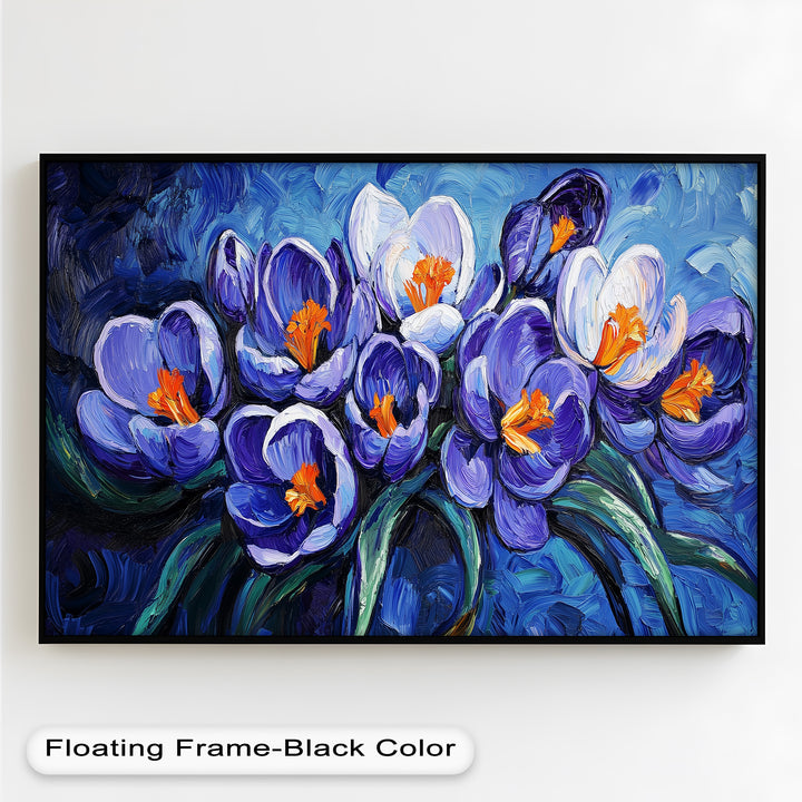 Crocus Flowers in Blue and Violet Hues - Flower Oil Painting
