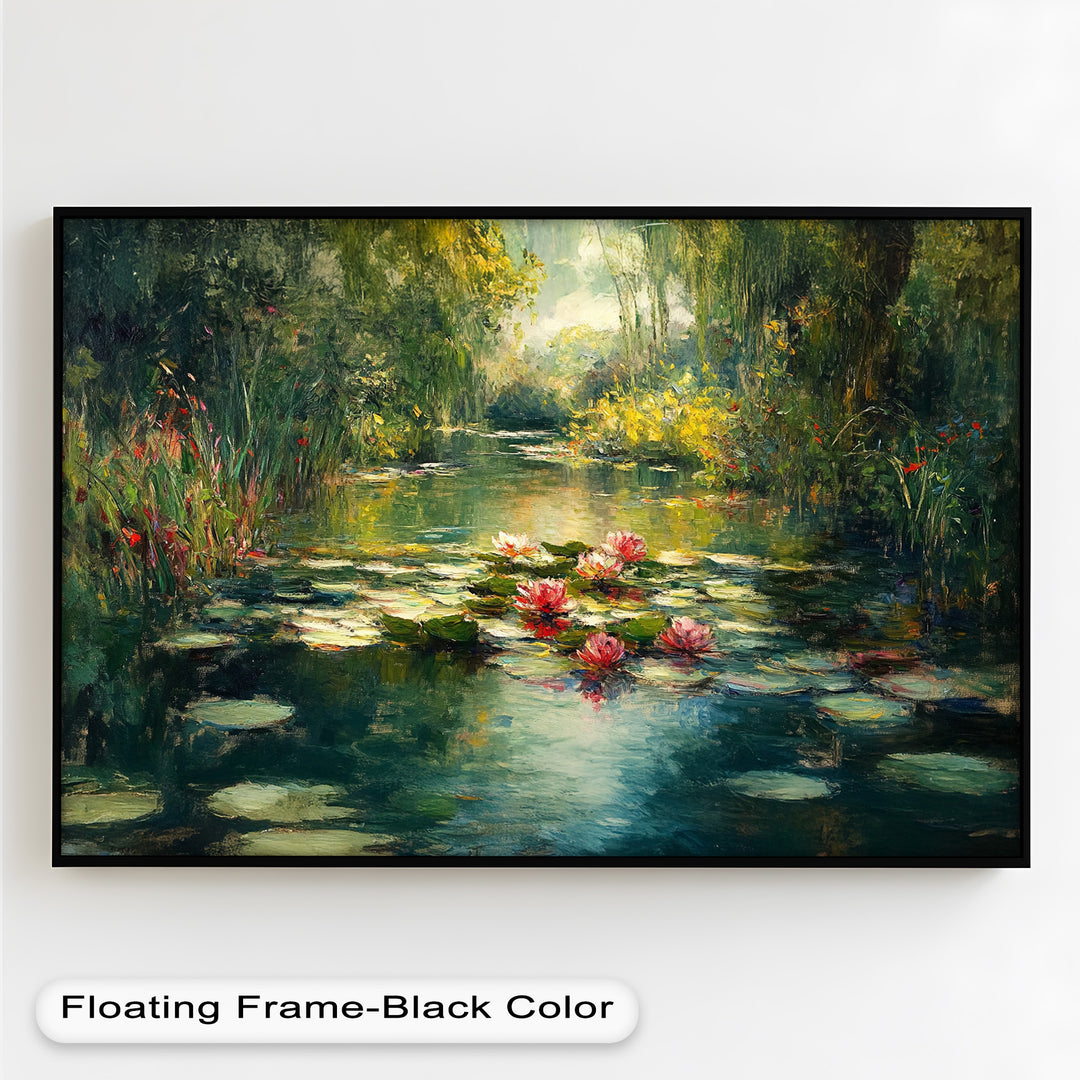 Tranquil Water Lilies in Sunlit Pond – Impressionist Oil Painting