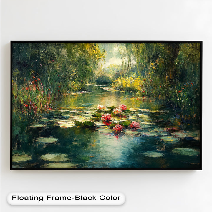 Tranquil Water Lilies in Sunlit Pond – Impressionist Oil Painting