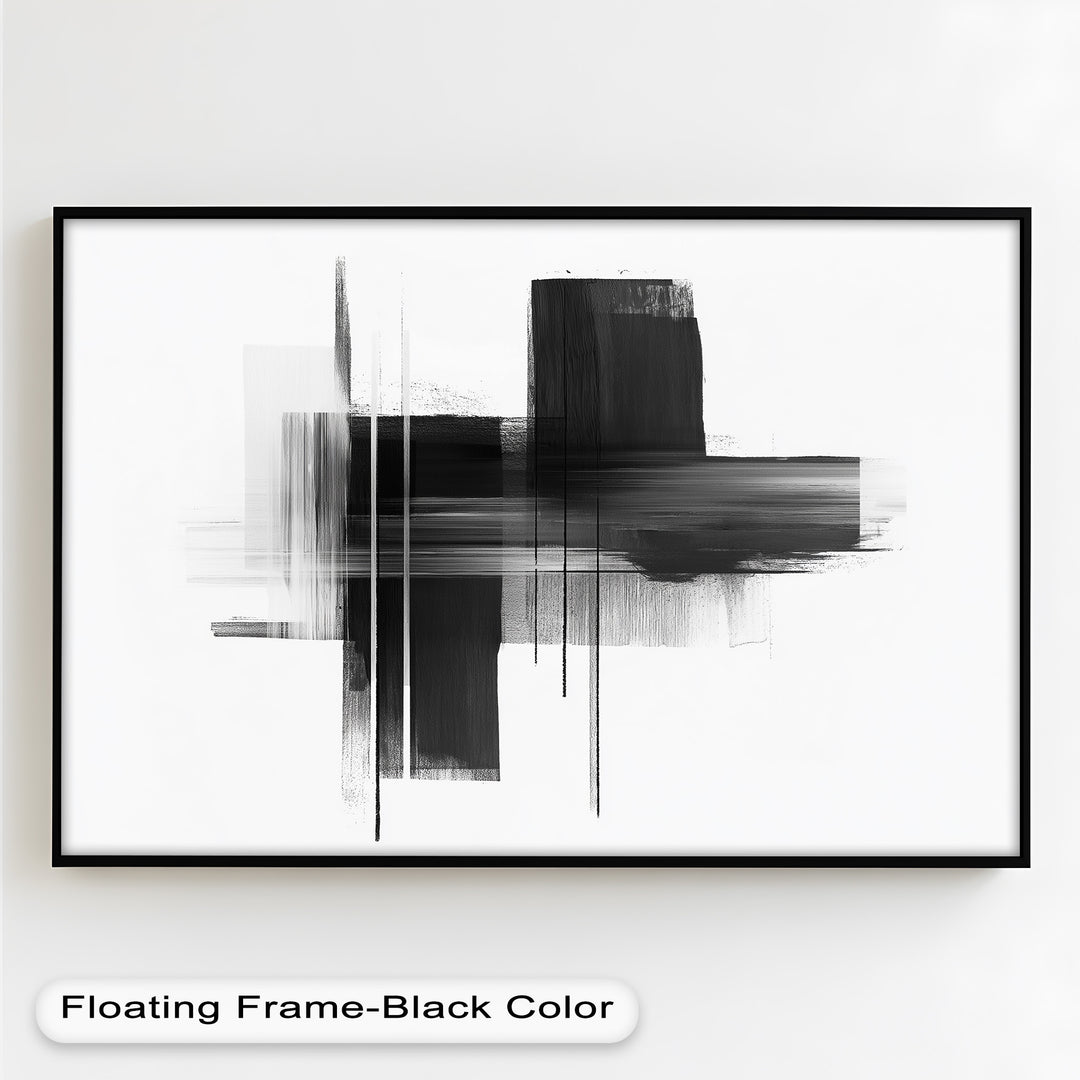 Monochrome abstrakte Linien – Schwarz-Weiß-Ölgemälde