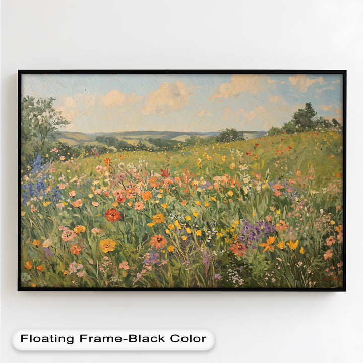 Wildflower Field Impressionist – Framed Landscape Oil Painting