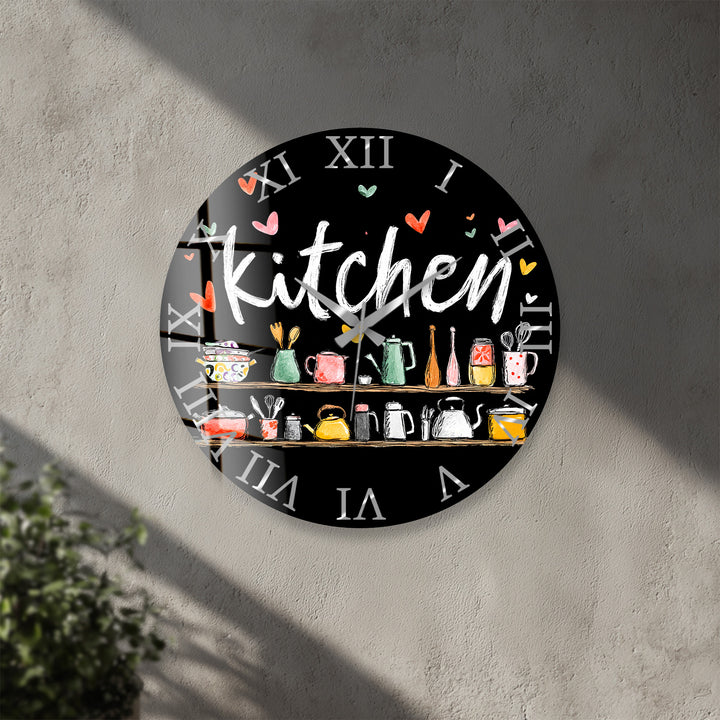 Cute Kitchen Glass Wall Clock – Colorful Cooking Utensils Decor