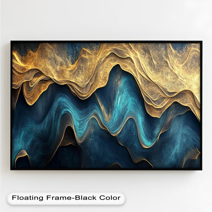 Flowing Teal & Gold Waves – Abstract Oil Painting