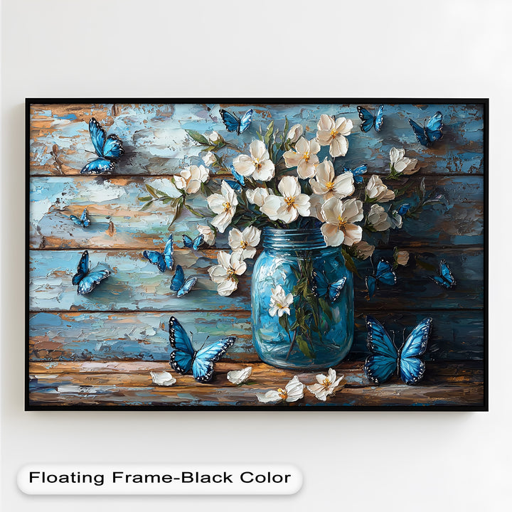 Flowers and Blue Butterflies – Elegant Nature Oil Painting