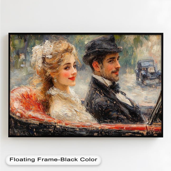 Charming Couple in a Vintage Car – Impressionist Oil Painting