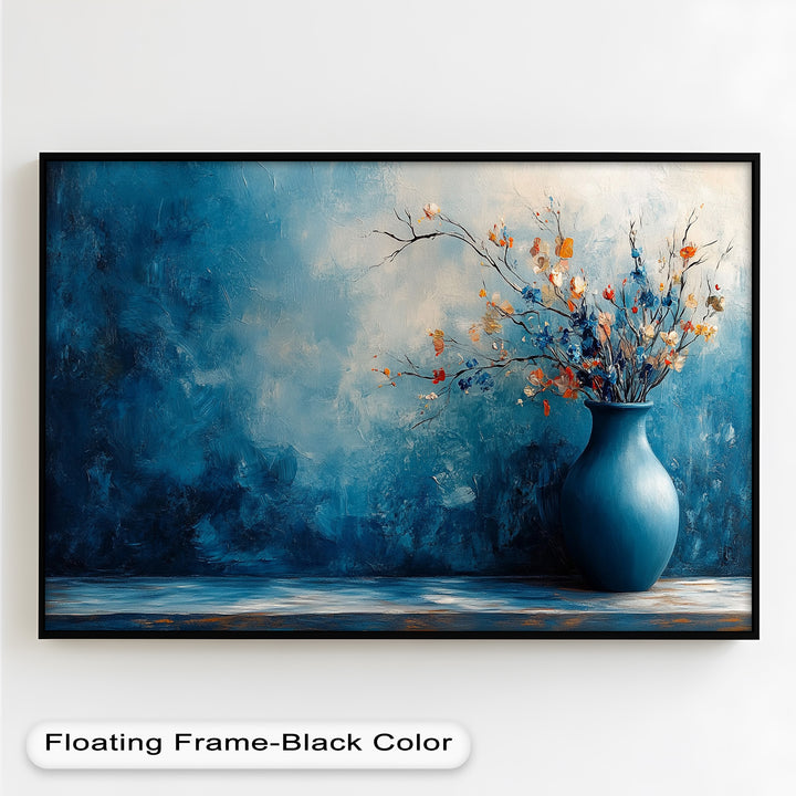 Blue Harmony Vase – Contemporary Floral Arrangement Flower Oil Painting