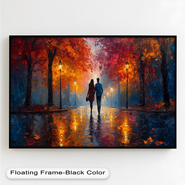 Romantic Walk Under Fiery Trees - Love Oil Painting