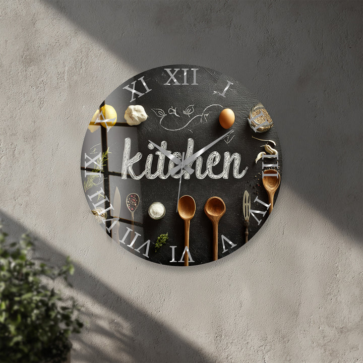 Rustic Kitchen Glass Wall Clock – Farmhouse Chalkboard Decor