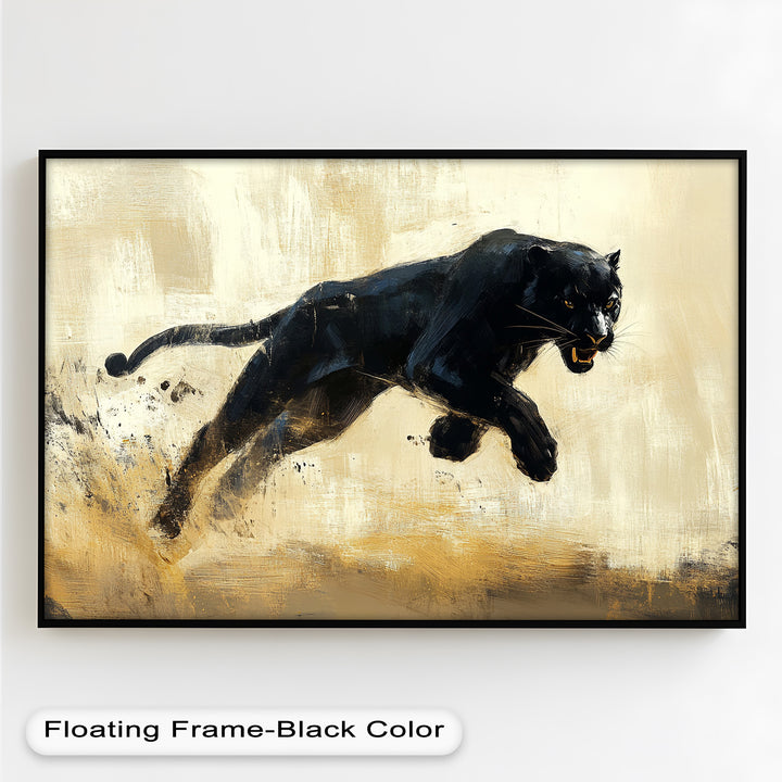 Charging Black Panther in Motion – Animal Oil Painting