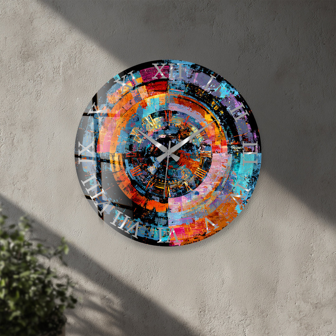Bunte abstrakte Glaswanduhr – geometrische Kreiskunst