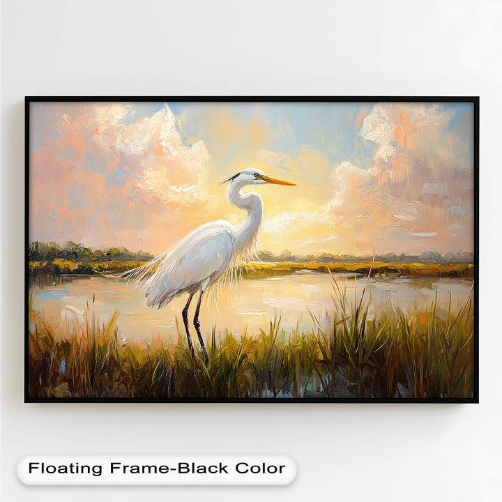 White Egret at Sunset – Animal Oil Painting
