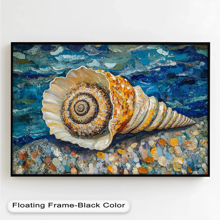 Whispers of the Sea – Spiral Shell on Coastal Shoreline Oil Painting - MyPhotoStation