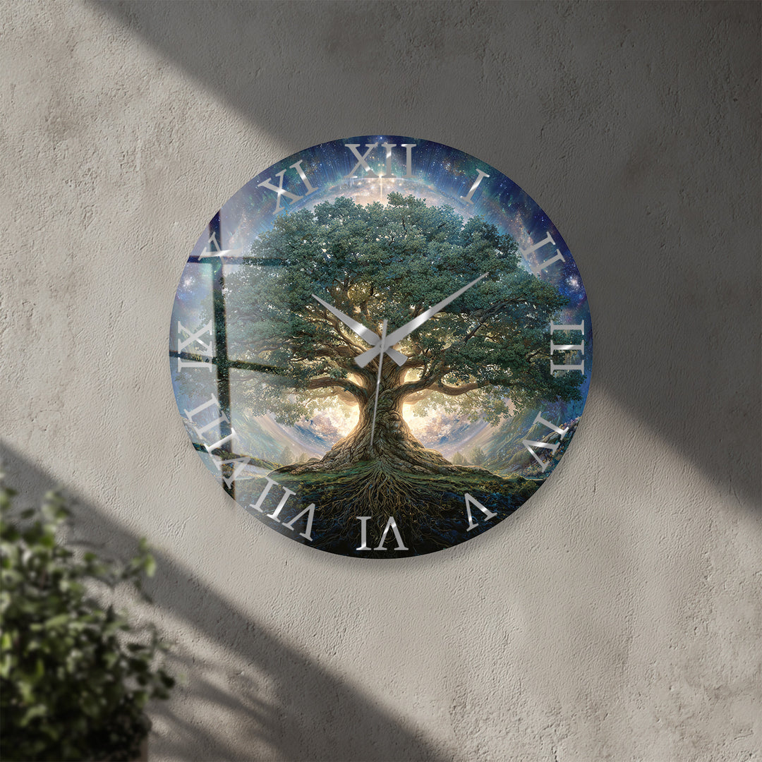 Tree of Life Glass Wall Clock – Mystical Forest Decor