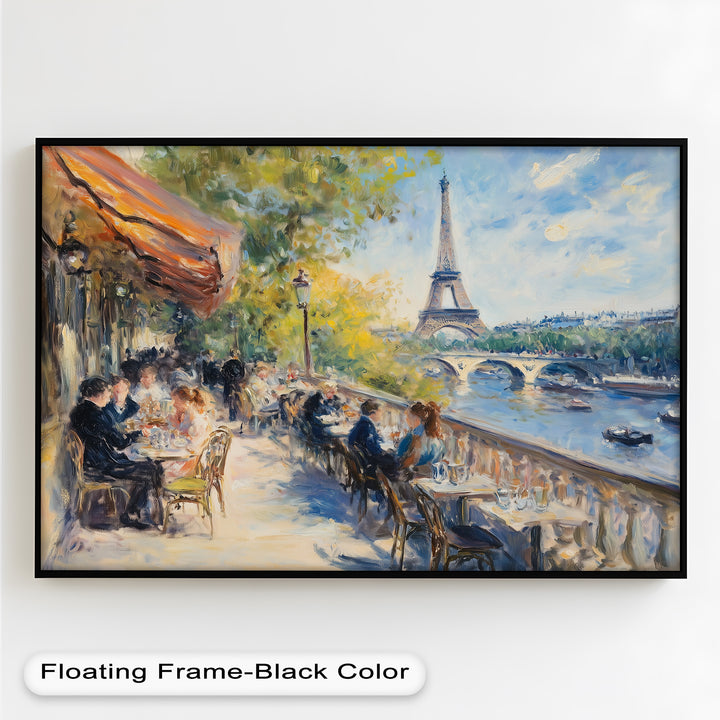 Eiffel Café Serenity – Parisian Terrace with River View Oil Painting
