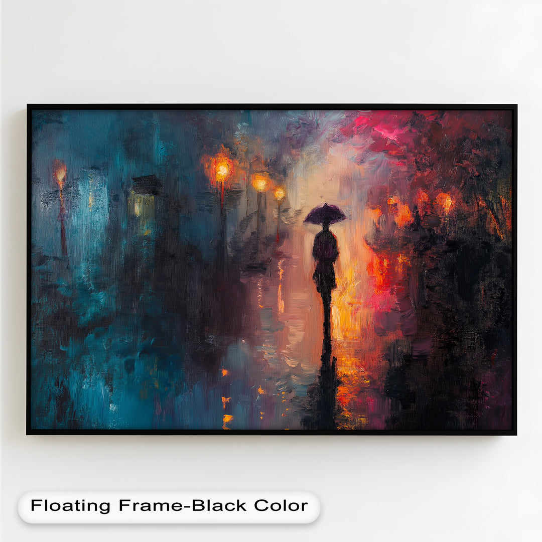 Evening Solitude – Romantic Rainy Stroll Love Oil Painting