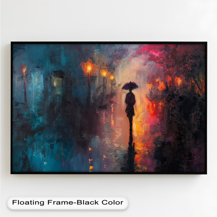 Evening Solitude – Romantic Rainy Stroll Love Oil Painting