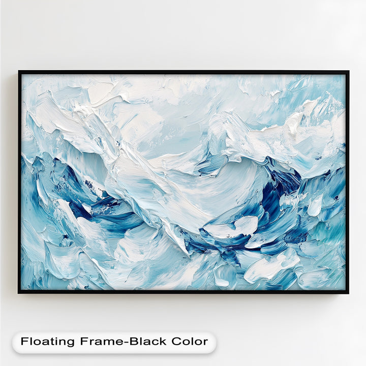 Ocean Ice Texture Art – Abstract Blue & White Oil Painting