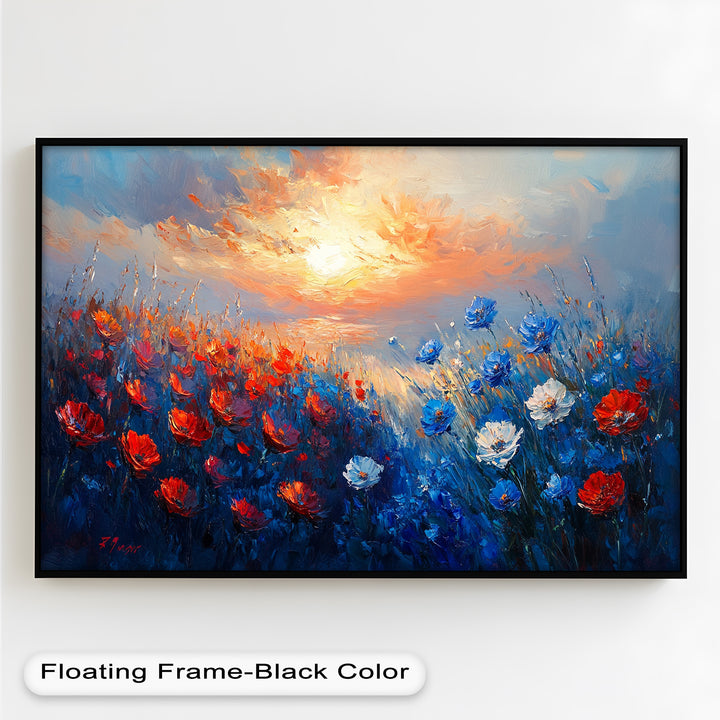 Wildflower Sunset Symphony – Colorful Horizon Flower Oil Painting