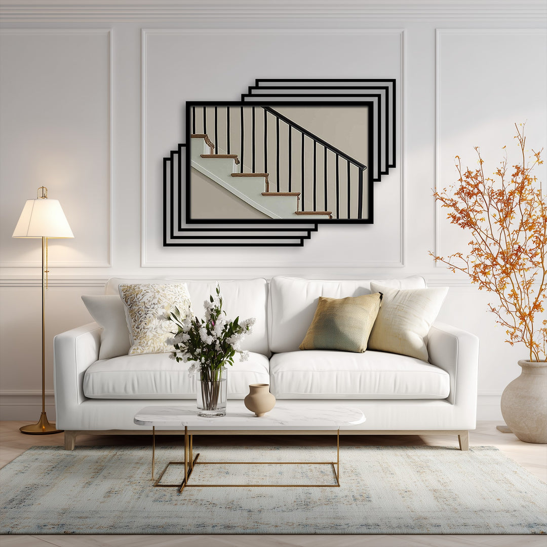 layered geometric floor mirror design