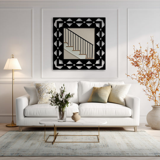 Featuring a decoration wall art, this square metal wall mirror presents a geometric patterned frame that boldly defines its ornate geometry.