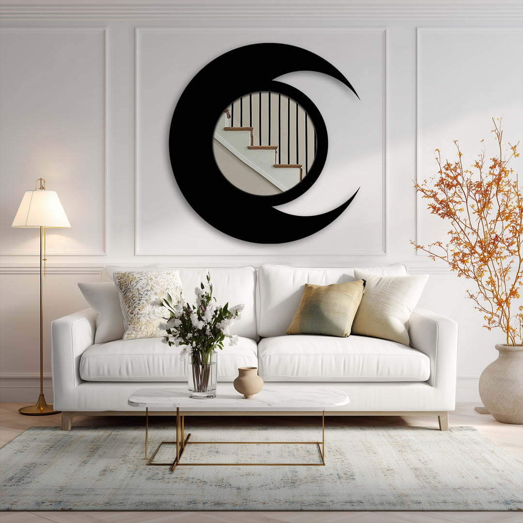 Swirling in a crescent shape, this unique metal wall art decorative mirror seems to pull you towards the reflection it holds.