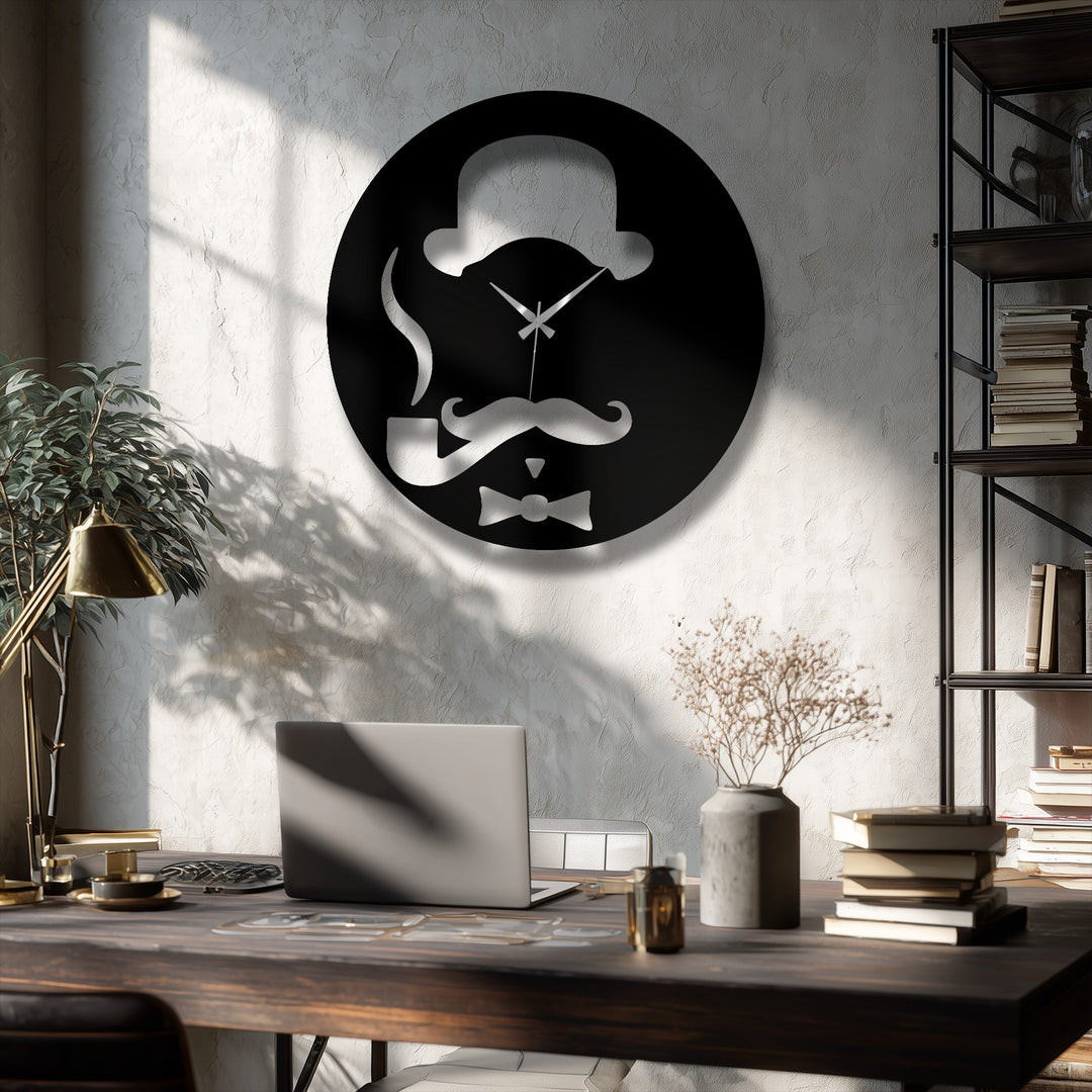 Sunlight brightly illuminates the crisp details of the Vintage Gentleman Metal Wall Clock, a sophisticated decorative metal art piece.
