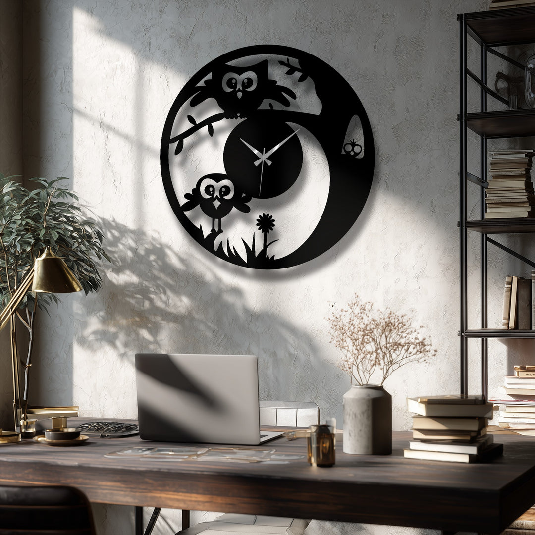 Crafted from durable metal artwork, this cute owl wall clock features a playful nature design and precise detailing, ensuring lasting quality and charm.
