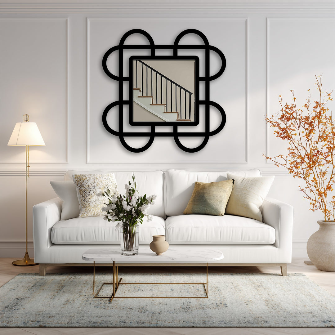 The focal point of this looped squares geometric wall mirror serves as captivating metal art for wall, adding a modern accent to the stylish interior.