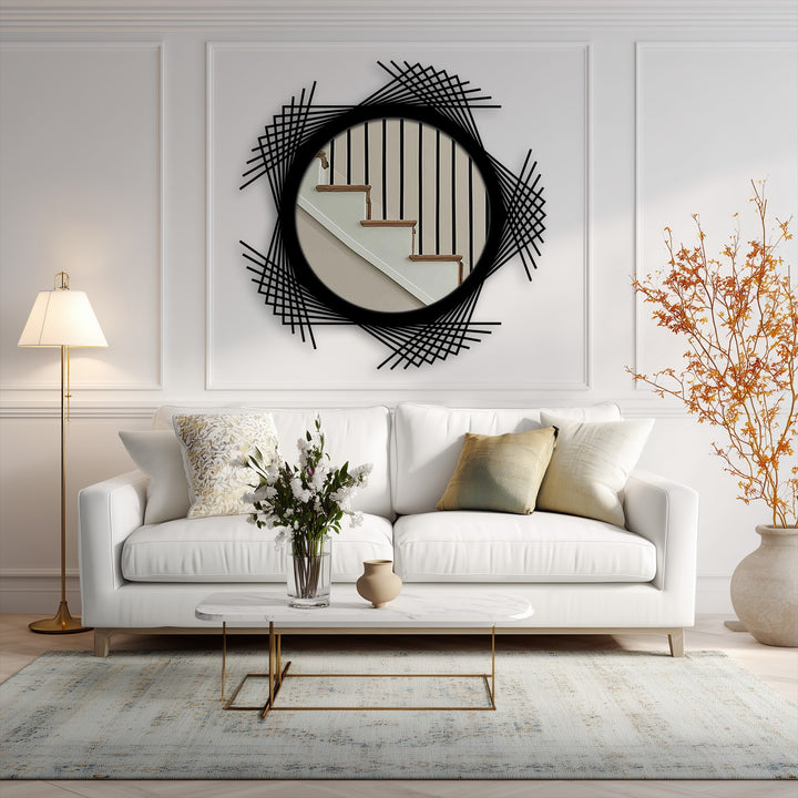 Decorative round wall mirror for entryway