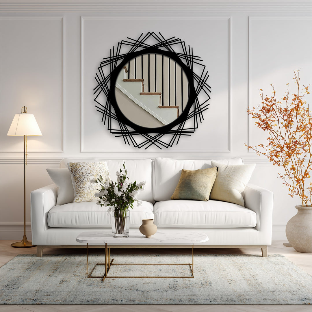 Decorative round wall mirror for entryway