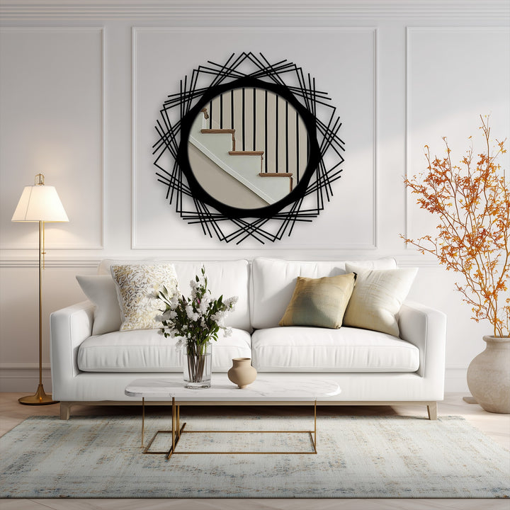 Decorative round wall mirror for entryway