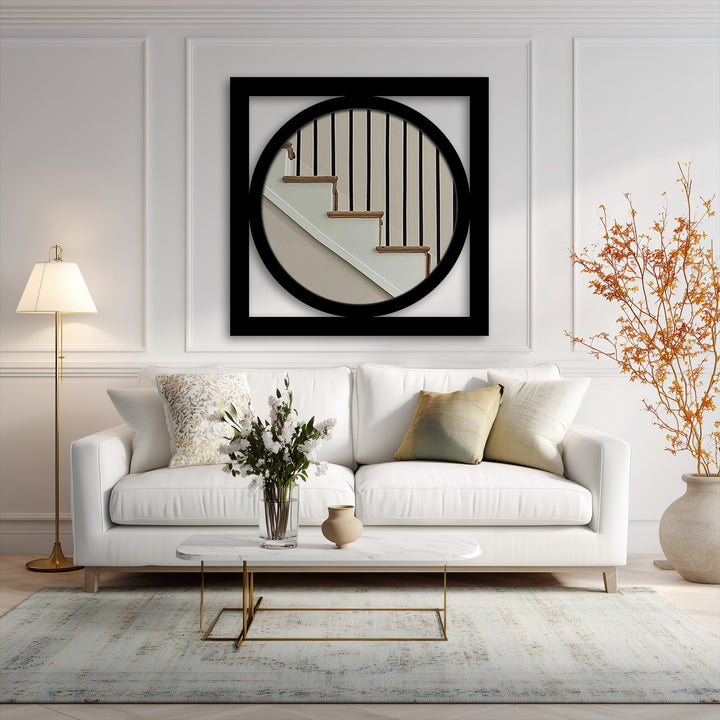 Showcasing depth and layers, this modern circle-in-square wall mirror offers a unique perspective as decorative wall art, adding visual intrigue to any room.