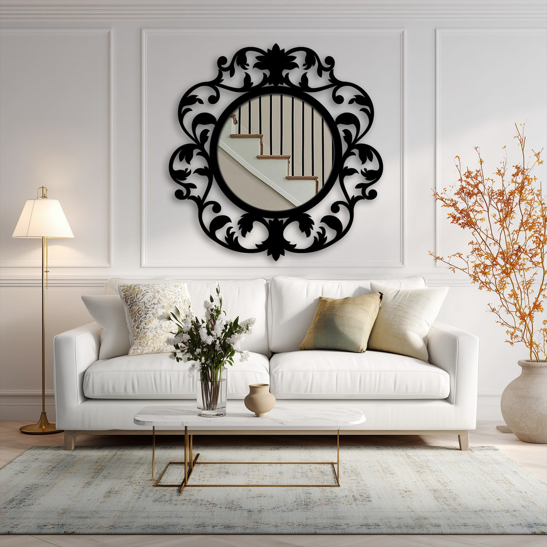 Victorian Bloom Round Decorative Wall Mirror – Ornate Botanical Mirror Wall Decor