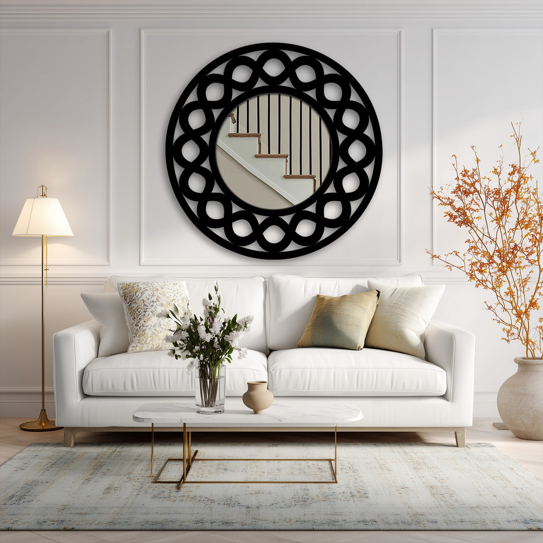 Circular mirror with infinity frame design