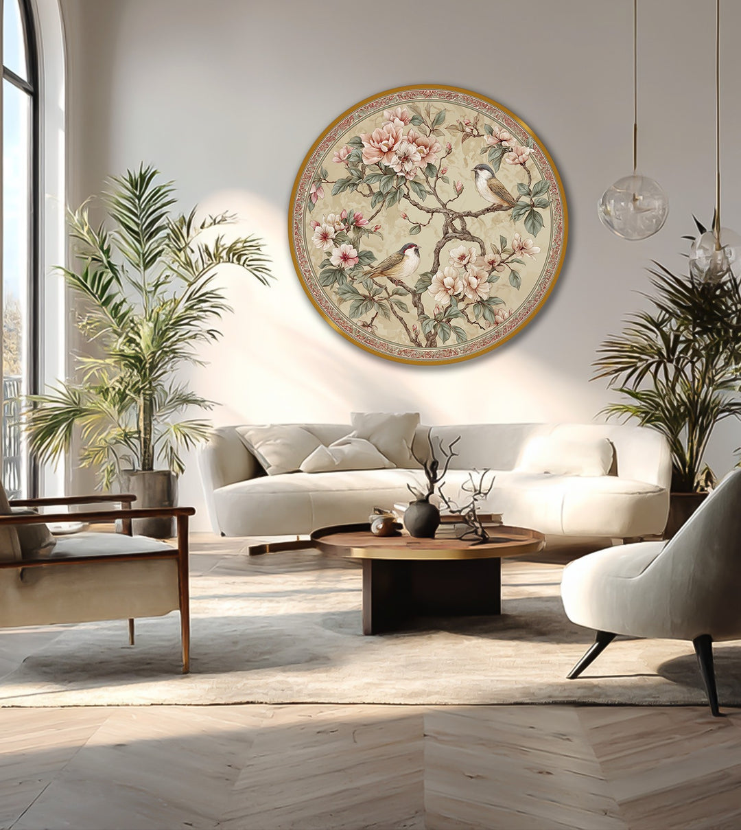 soft floral round wall décor