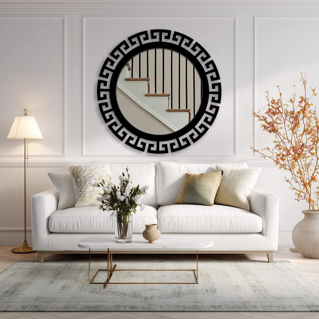 Decorative round wall mirror for entryway