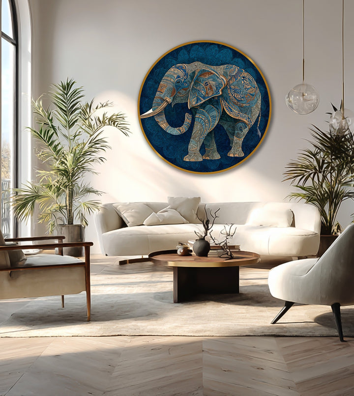 blue background elephant artwork