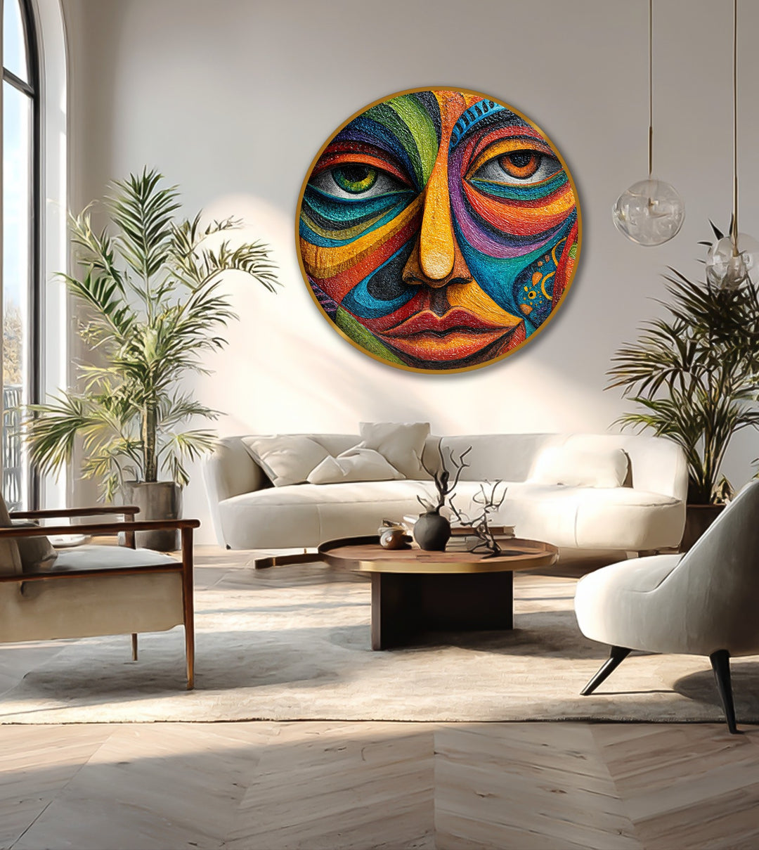 modern abstract face round painting