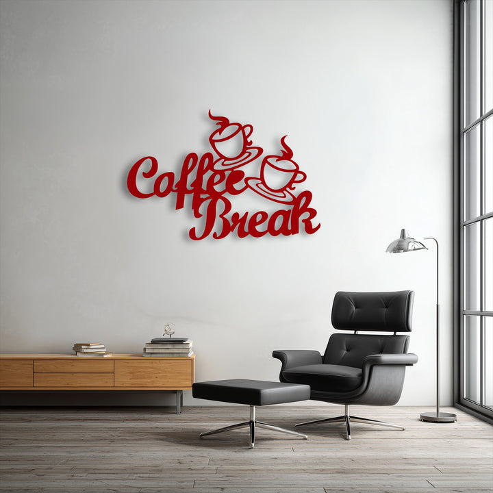 The layering effect is visible in the red Coffee Break Script Metal Wall Art, enhancing the modern decoration wall art with depth.