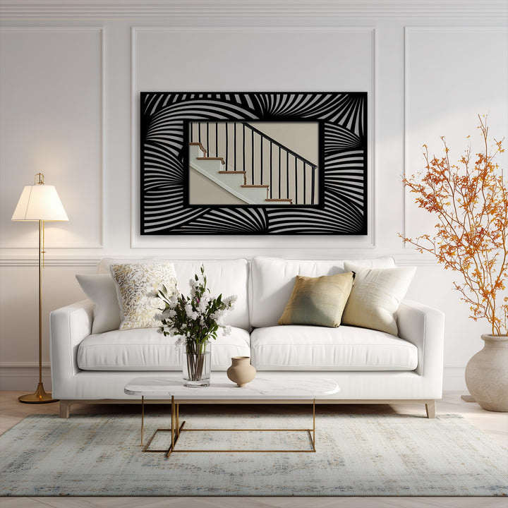 Textured surface of the flowing wave line pattern frame on this rectangular decorative mirror presents a modern decoration wall art piece.