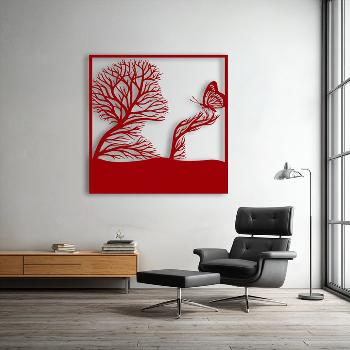 The stillness of the whimsical tree and butterfly scene is artfully depicted in this unique metal wall art.