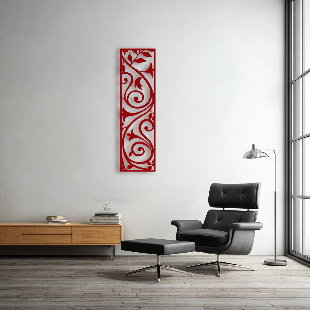 The layering effect of the Elegant Scroll Vine Panel metal art for wall creates a captivating shadow play on the white wall.