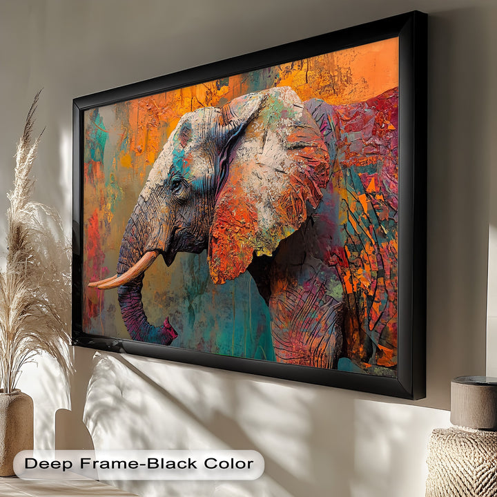Colorful Elephant – Framed Oil Painting