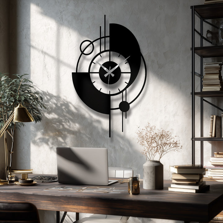 Cascading lines create a kinetic energy within this modern orbit abstract metal wall clock, a striking decoration wall art piece featuring geometric patterns.